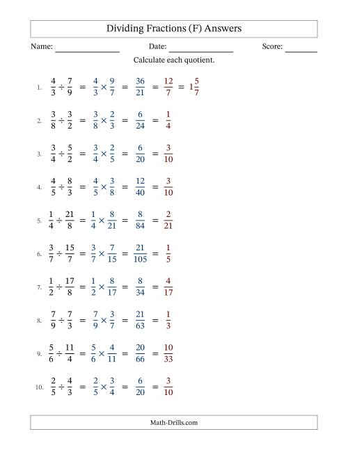 The Dividing Proper and Improper Fractions with All Simplification (F) Math Worksheet Page 2