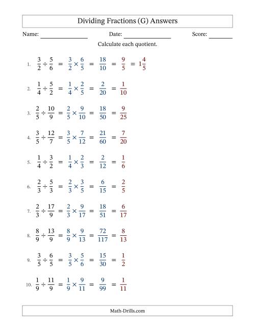 The Dividing Proper and Improper Fractions with All Simplification (G) Math Worksheet Page 2