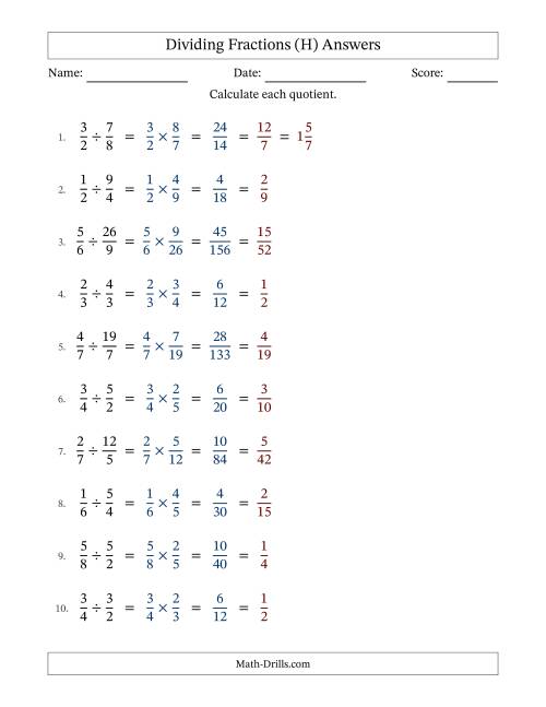The Dividing Proper and Improper Fractions with All Simplification (H) Math Worksheet Page 2