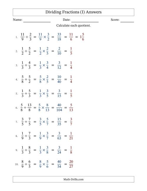The Dividing Proper and Improper Fractions with All Simplification (I) Math Worksheet Page 2