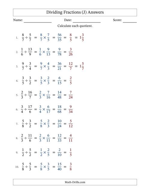 The Dividing Proper and Improper Fractions with All Simplification (J) Math Worksheet Page 2