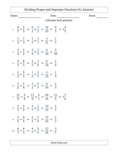 The Dividing Proper and Improper Fractions with All Simplifying (All) Math Worksheet Page 2