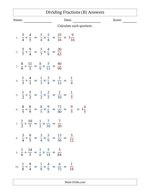 The Dividing Proper and Improper Fractions with Some Simplification (B) Math Worksheet Page 2