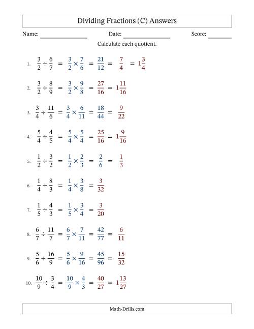 The Dividing Proper and Improper Fractions with Some Simplification (C) Math Worksheet Page 2
