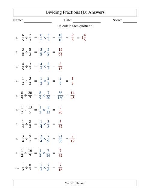 The Dividing Proper and Improper Fractions with Some Simplification (D) Math Worksheet Page 2