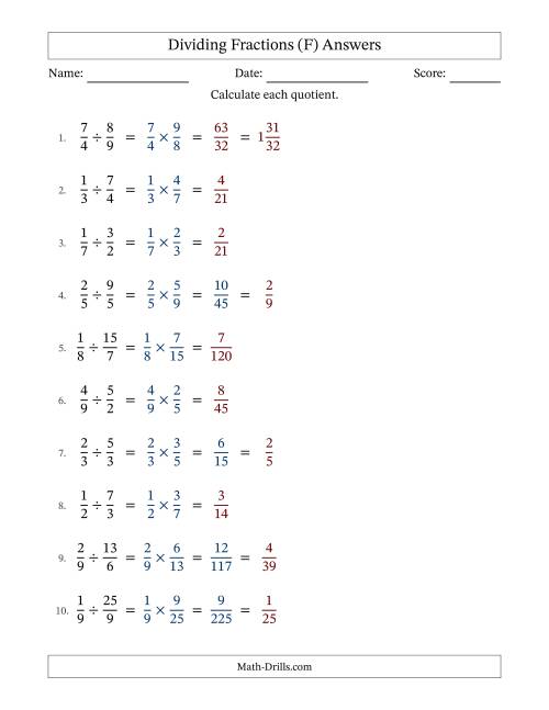 The Dividing Proper and Improper Fractions with Some Simplification (F) Math Worksheet Page 2