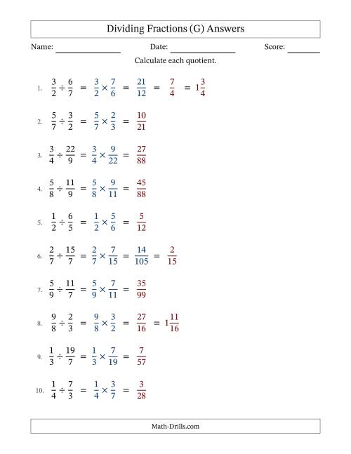 The Dividing Proper and Improper Fractions with Some Simplification (G) Math Worksheet Page 2