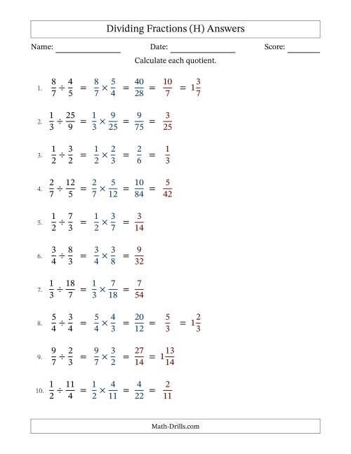 The Dividing Proper and Improper Fractions with Some Simplification (H) Math Worksheet Page 2