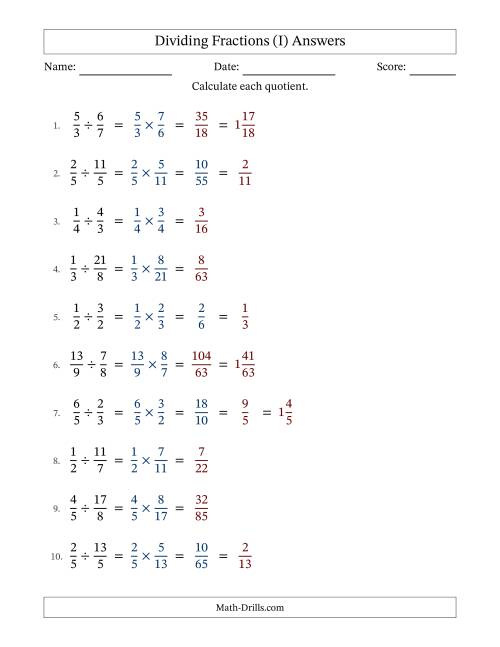 The Dividing Proper and Improper Fractions with Some Simplification (I) Math Worksheet Page 2