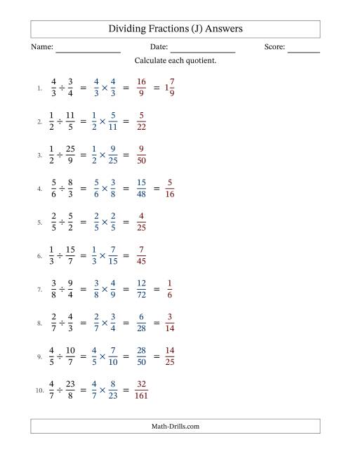 The Dividing Proper and Improper Fractions with Some Simplification (J) Math Worksheet Page 2
