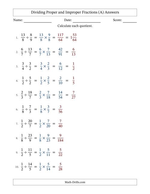 The Dividing Proper and Improper Fractions with Some Simplifying (All) Math Worksheet Page 2
