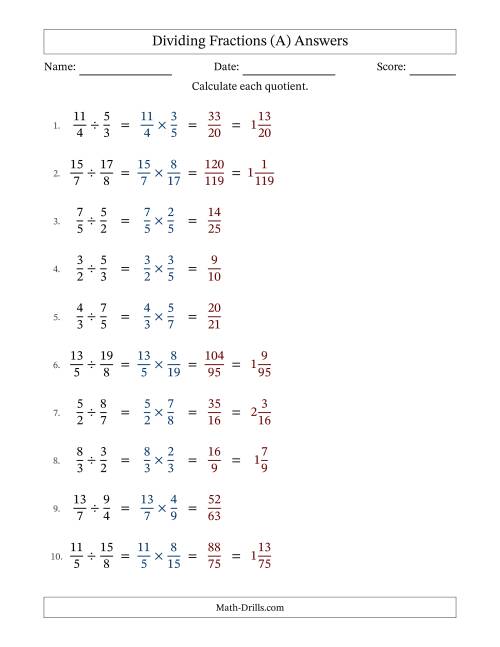 The Dividing Two Improper Fractions with No Simplifying (A) Math Worksheet Page 2