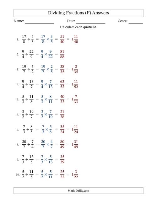 The Dividing Two Improper Fractions with No Simplification (F) Math Worksheet Page 2