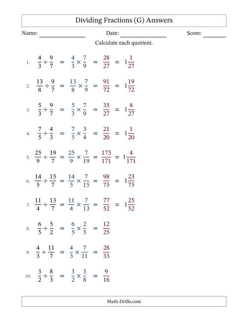 The Dividing Two Improper Fractions with No Simplification (G) Math Worksheet Page 2