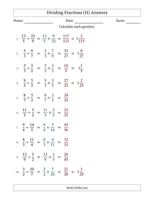 The Dividing Two Improper Fractions with No Simplification (H) Math Worksheet Page 2