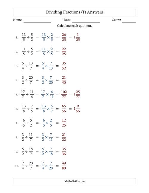 The Dividing Two Improper Fractions with No Simplification (I) Math Worksheet Page 2