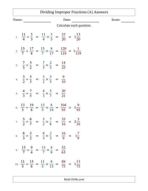 The Dividing Two Improper Fractions with No Simplifying (All) Math Worksheet Page 2