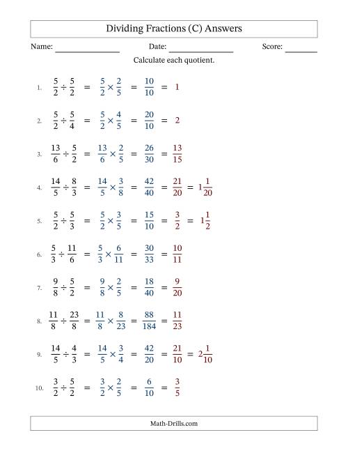 The Dividing Two Improper Fractions with All Simplification (C) Math Worksheet Page 2