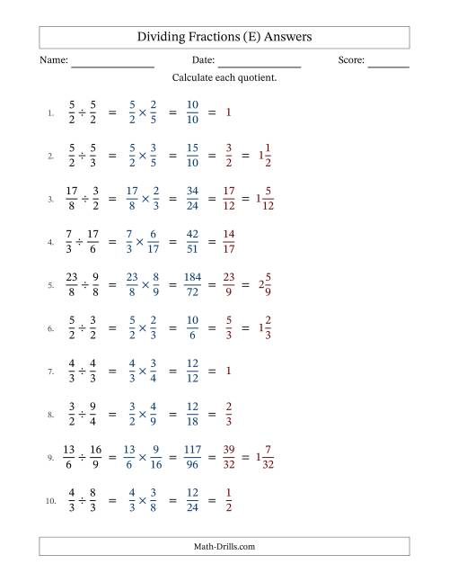 The Dividing Two Improper Fractions with All Simplification (E) Math Worksheet Page 2