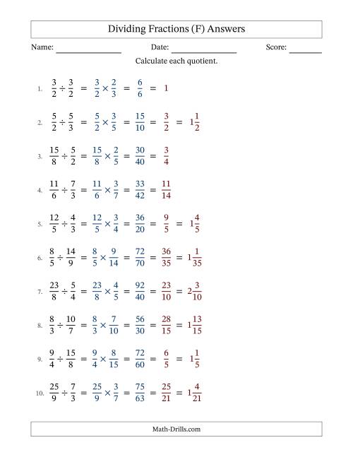 The Dividing Two Improper Fractions with All Simplification (F) Math Worksheet Page 2