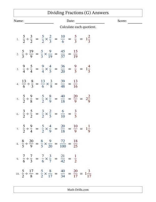 The Dividing Two Improper Fractions with All Simplification (G) Math Worksheet Page 2