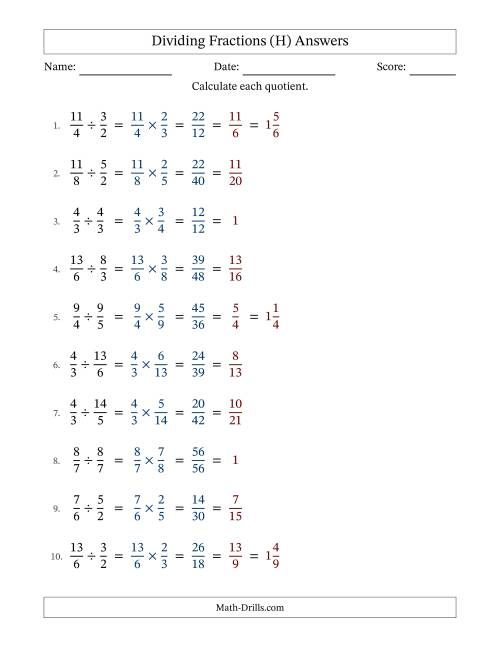 The Dividing Two Improper Fractions with All Simplification (H) Math Worksheet Page 2