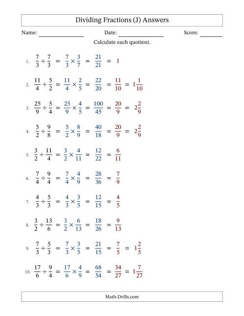 The Dividing Two Improper Fractions with All Simplification (J) Math Worksheet Page 2