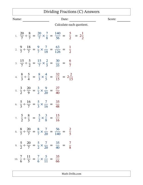 The Dividing Two Improper Fractions with Some Simplification (C) Math Worksheet Page 2