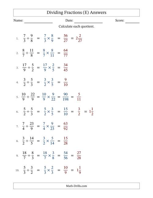 The Dividing Two Improper Fractions with Some Simplification (E) Math Worksheet Page 2