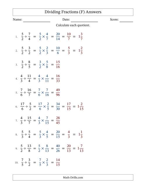 The Dividing Two Improper Fractions with Some Simplification (F) Math Worksheet Page 2