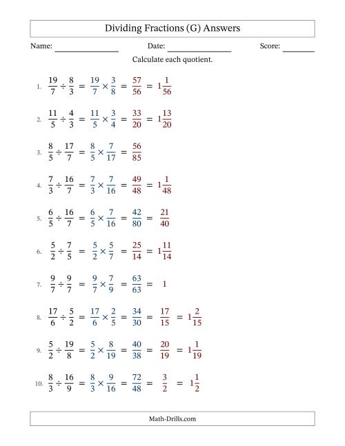 The Dividing Two Improper Fractions with Some Simplification (G) Math Worksheet Page 2