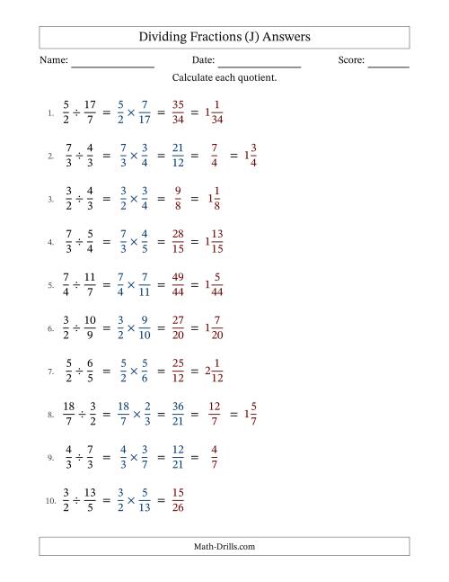 The Dividing Two Improper Fractions with Some Simplification (J) Math Worksheet Page 2