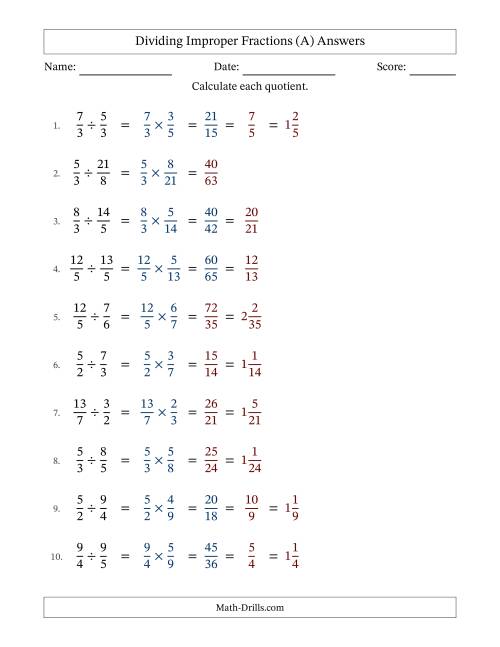 The Dividing Two Improper Fractions with Some Simplifying (All) Math Worksheet Page 2