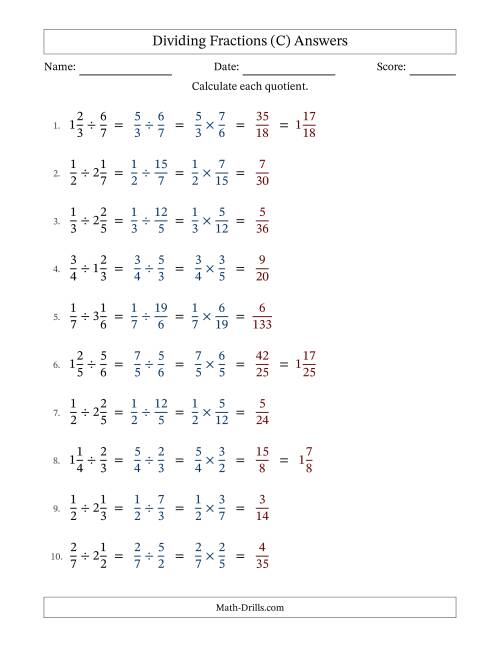 The Dividing Proper and Mixed Fractions with No Simplification (C) Math Worksheet Page 2