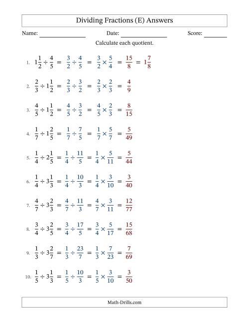 The Dividing Proper and Mixed Fractions with No Simplification (E) Math Worksheet Page 2