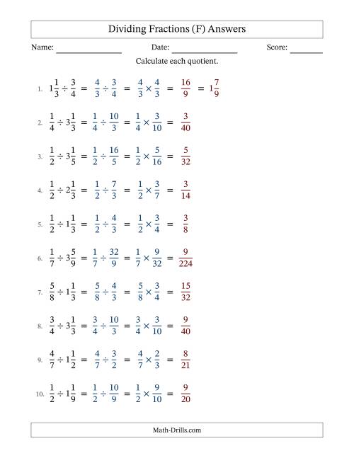 The Dividing Proper and Mixed Fractions with No Simplification (F) Math Worksheet Page 2