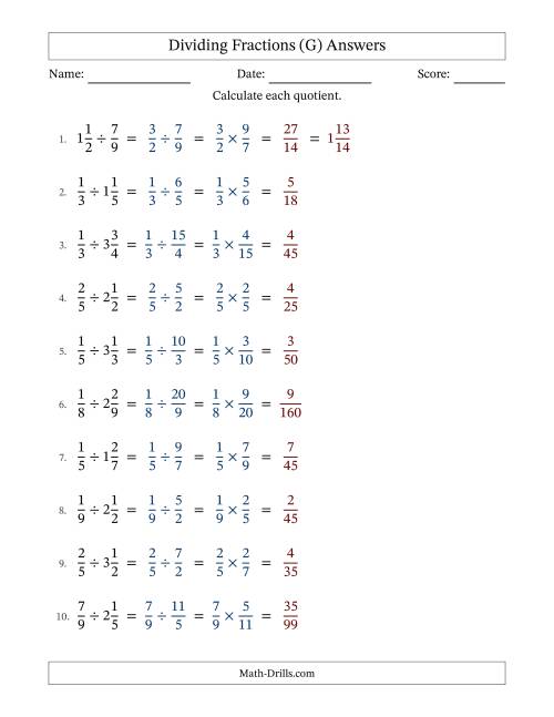 The Dividing Proper and Mixed Fractions with No Simplification (G) Math Worksheet Page 2