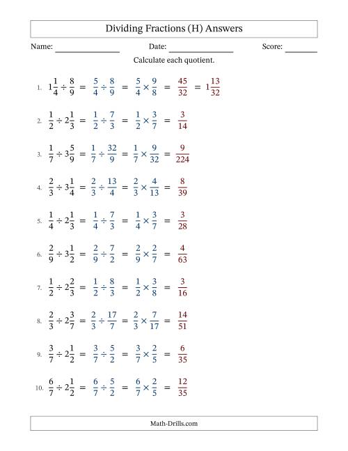The Dividing Proper and Mixed Fractions with No Simplification (H) Math Worksheet Page 2