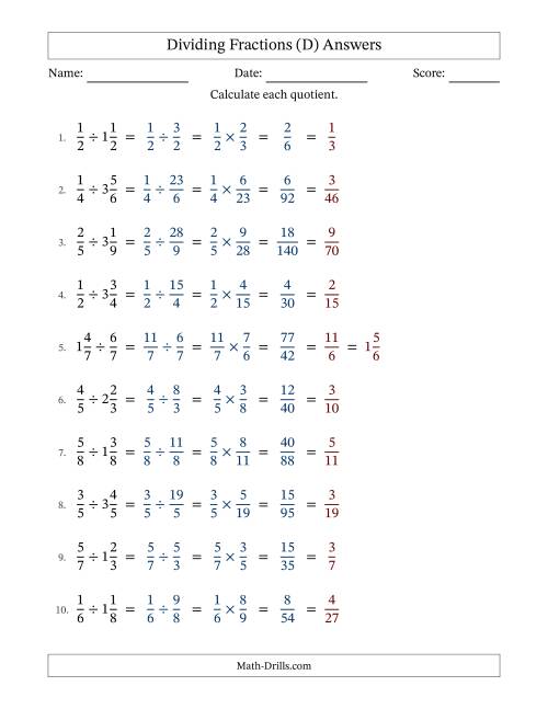 The Dividing Proper and Mixed Fractions with All Simplification (D) Math Worksheet Page 2