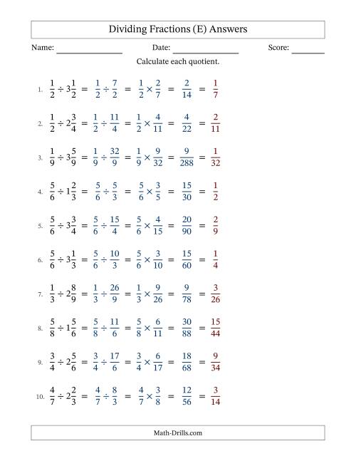 The Dividing Proper and Mixed Fractions with All Simplification (E) Math Worksheet Page 2