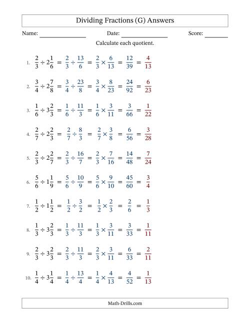 The Dividing Proper and Mixed Fractions with All Simplification (G) Math Worksheet Page 2