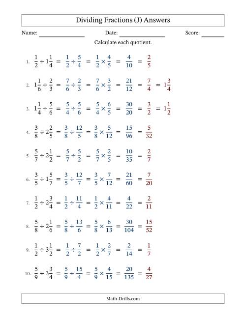 The Dividing Proper and Mixed Fractions with All Simplification (J) Math Worksheet Page 2