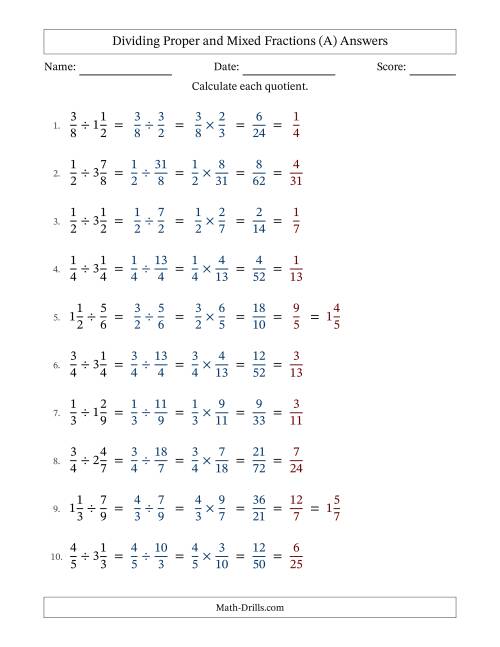 The Dividing Proper and Mixed Fractions with All Simplifying (All) Math Worksheet Page 2