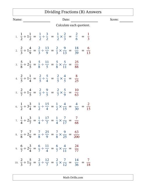 The Dividing Proper and Mixed Fractions with Some Simplification (B) Math Worksheet Page 2