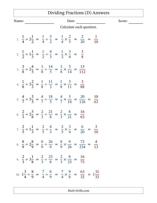 The Dividing Proper and Mixed Fractions with Some Simplification (D) Math Worksheet Page 2