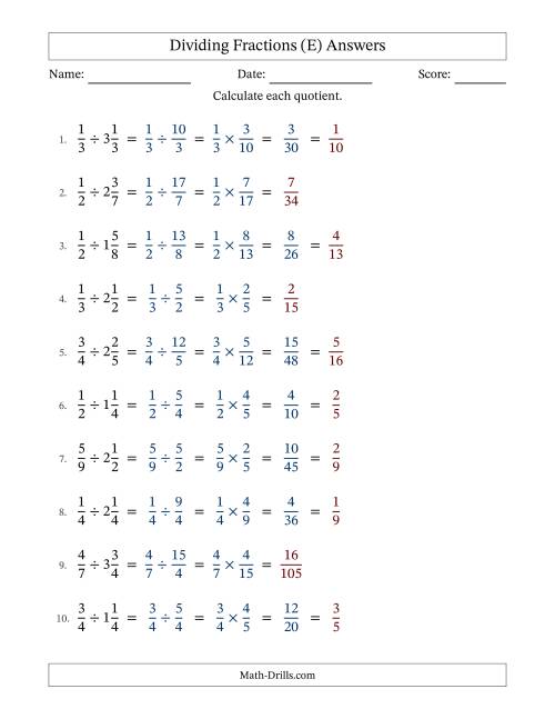 The Dividing Proper and Mixed Fractions with Some Simplification (E) Math Worksheet Page 2