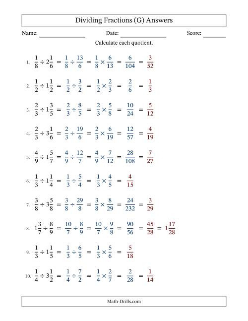 The Dividing Proper and Mixed Fractions with Some Simplification (G) Math Worksheet Page 2