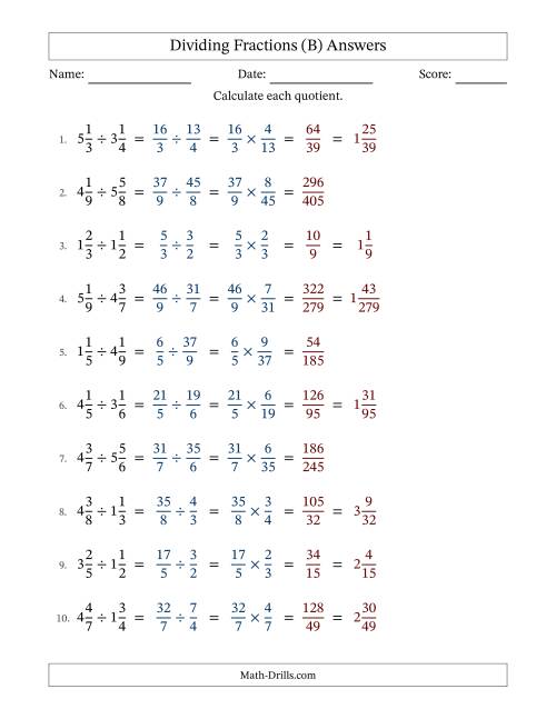 The Dividing Two Mixed Fractions with No Simplification (B) Math Worksheet Page 2