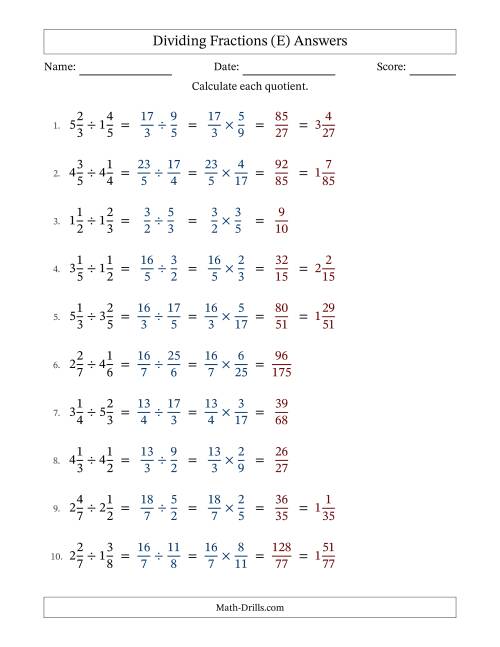 The Dividing Two Mixed Fractions with No Simplification (E) Math Worksheet Page 2