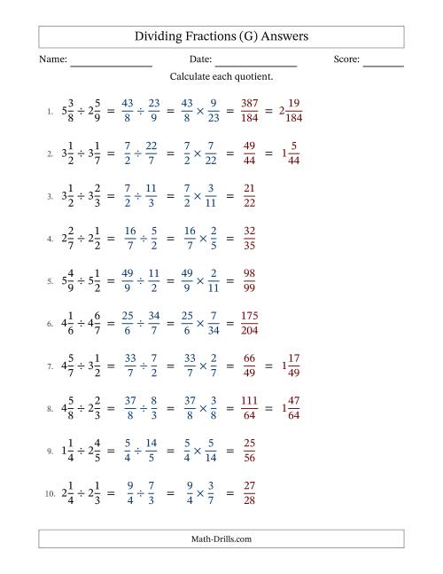 The Dividing Two Mixed Fractions with No Simplification (G) Math Worksheet Page 2
